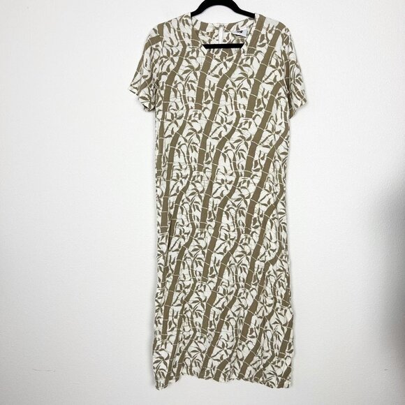 Vintage Hilo Hattie Small Bamboo Print Batik Short Sleeve Rayon Maxi Dress - Picture 1 of 10